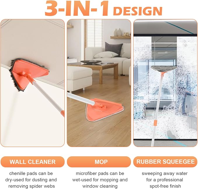Wall Cleaner Triangle Mop with 82'' Long Handle - Image 3