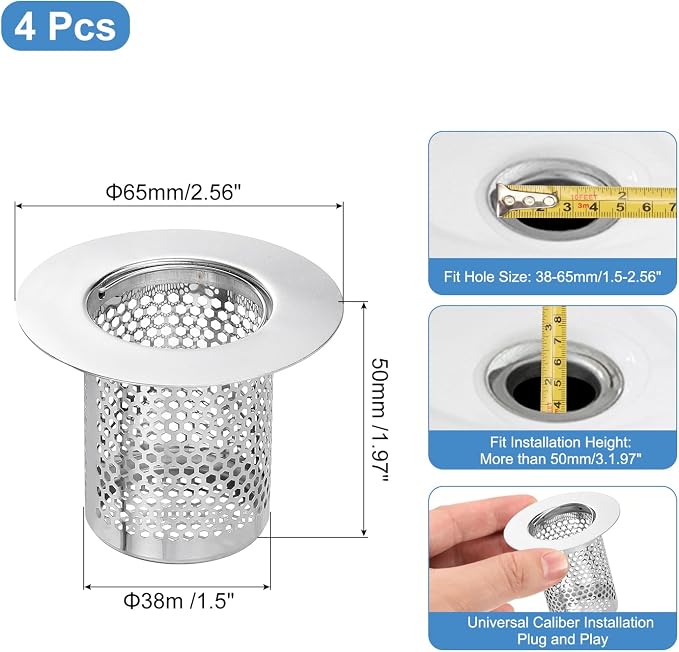 uxcell 4 Pack Shower Drain Strainer, Fit Hole Size from 1.5" to 2.6" - Image 2