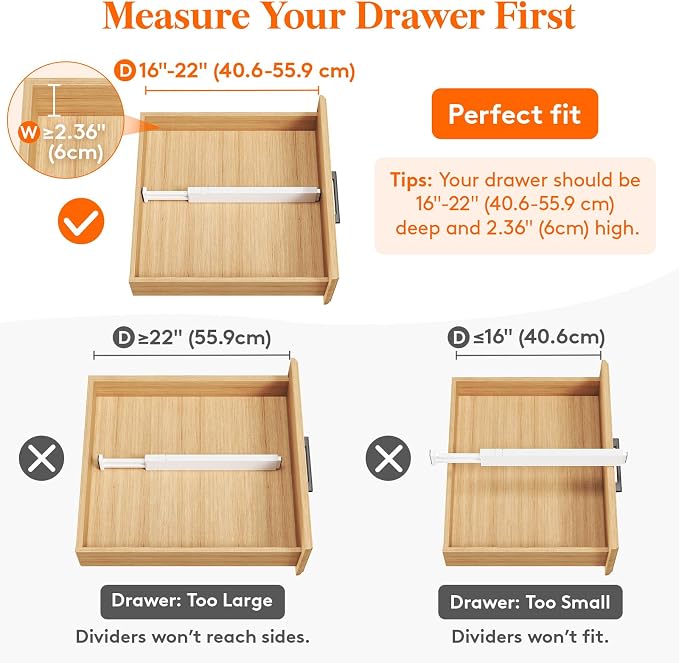 Lifewit 8 Pack Kitchen Drawer Dividers 2.36" High, Plastic Expandable - Image 3