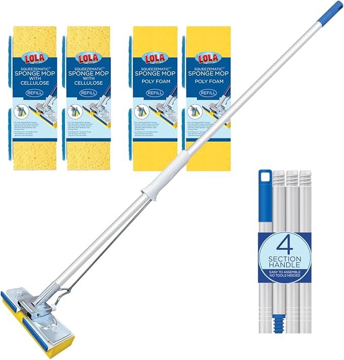 LOLA Squeezematic Butterfly Automatic Sponge Mop, 4 Mop Heads by LolaProducts