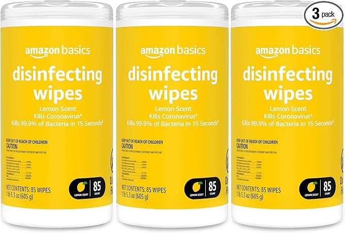 Amazon Basics Disinfecting Wipes, Lemon Scent, by AmazonBasics