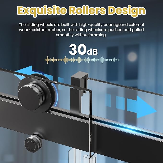 Shower Door 68–72 in W x 76 in H, Matte Black, 3/8" Tempered Glass Panel - Image 3