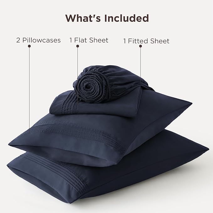 Bedsure Deep Pocket King Sheet Set - Fits Mattresses Up to 21 Inches Thick - 4 Piece GentleSoft Bed Sheets, Moisture Wicking, Soft & Cooling Bedsheet & Pillowcases, Easy & Secure Fit, Navy
