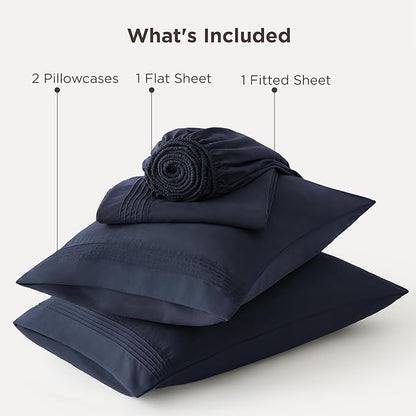 Bedsure Deep Pocket King Sheet Set - Fits Mattresses Up to 21 Inches Thick - 4 Piece GentleSoft Bed Sheets, Moisture Wicking, Soft & Cooling Bedsheet & Pillowcases, Easy & Secure Fit, Navy