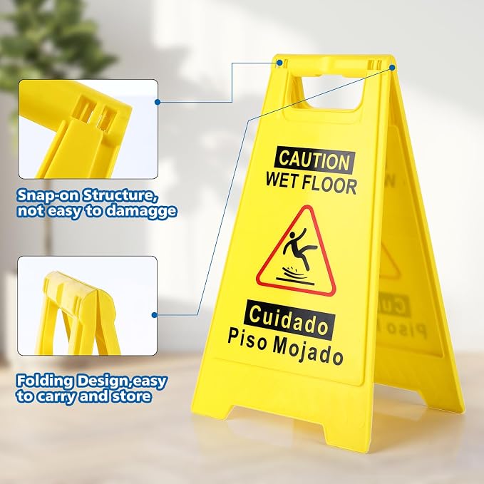 3-Pack Caution Wet Floor Sign, 17.5" Height, Bright Yellow Double-Sided Folding - Image 4