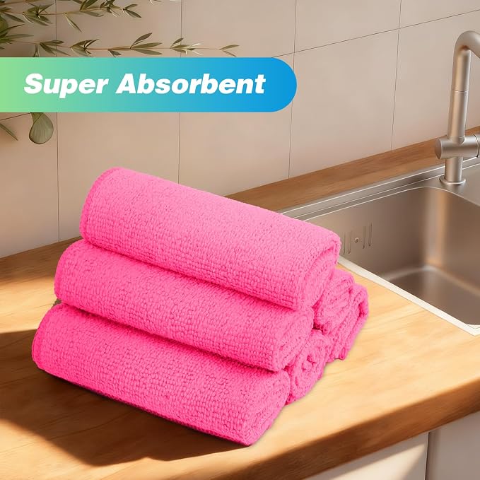 HOMEXCEL Pink Microfiber Cleaning Cloth, 24 Pack Absorbent Cleaning Rags - Image 5