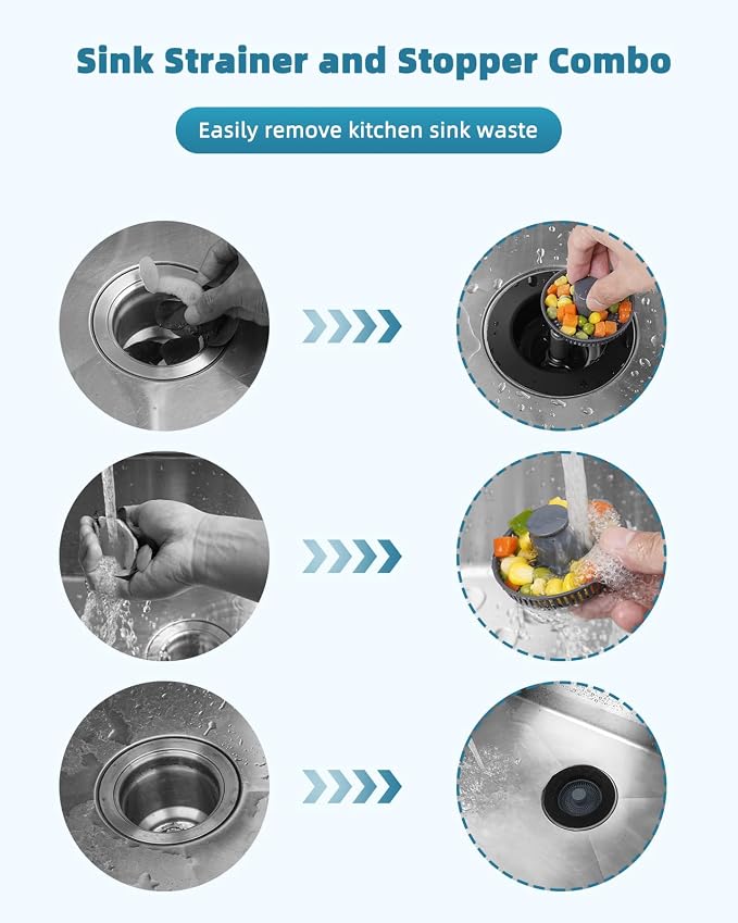 Universal 3 in 1 Kitchen Sink Drain Strainer Stopper Combo, Anti-Clog and Easy - Image 3