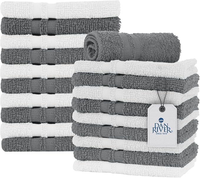 DAN RIVER 100% Cotton Washcloths 20 Pack Premium Quality Face and Body Cloth by DanRiver