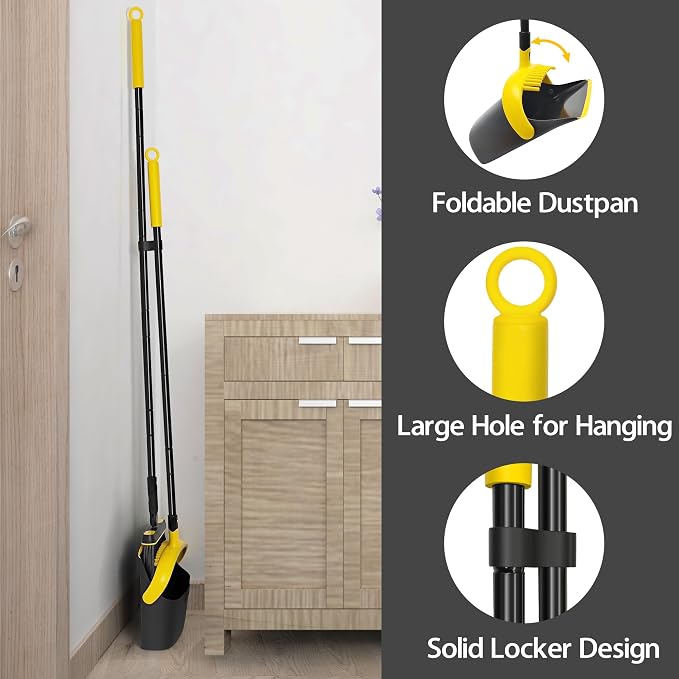 JEHONN Broom and Dust Pan, 54.3 inches Long Handle Swivel Brush, Upright - Image 9