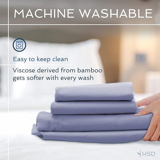 Hotel Sheets Direct 4 Piece Bed Sheet Set Full, 100% Viscose Derived from Bamboo Sheets Set with 2 Pillowcases, Cooling & Breathable Luxury Bedding, Moisture-Wicking & Silky Soft Texture, Navy Blue