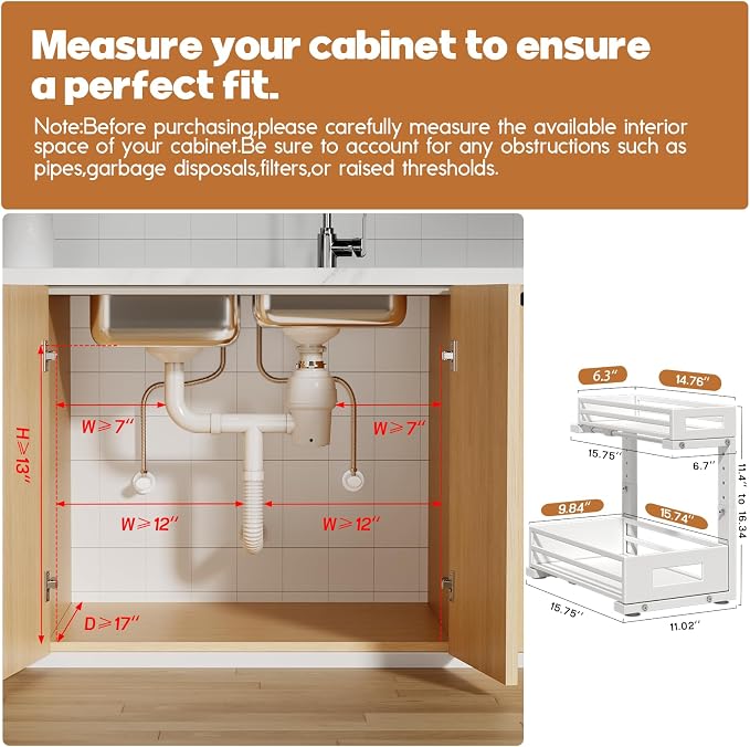 1-Pack Under Sink Organizers and Storage, 2-Tier L Shape Pull Out Cabinet - Image 2