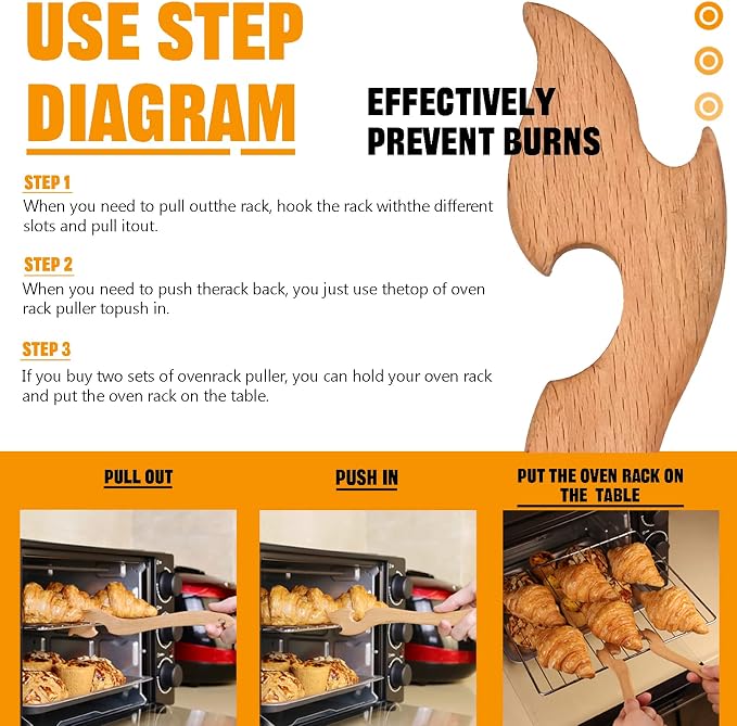 Oven Rack Puller, Wood Oven Rack Push Pull Tool, Prevent Scalding, Pull out Hot - Image 4