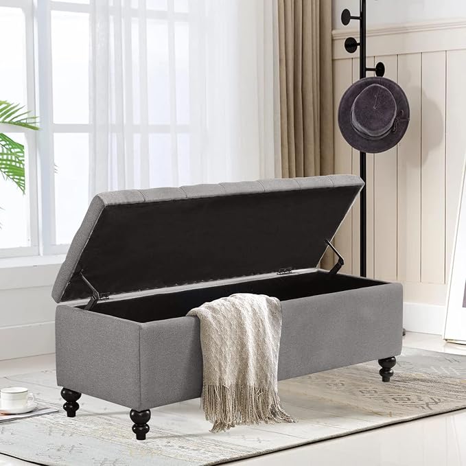 Storage Ottoman 50.2 Inches Upholstered Fabric Storage Ottoman Bench，Button - Image 3