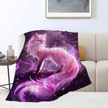Pink Fox Throw Blanket Fox Blankets Gifts for Couch Sofa Bed Stuff Decor Soft Cozy Lightweight Fleece Flannel Bedding for Lover Men Women Girls Adults 40"x50"