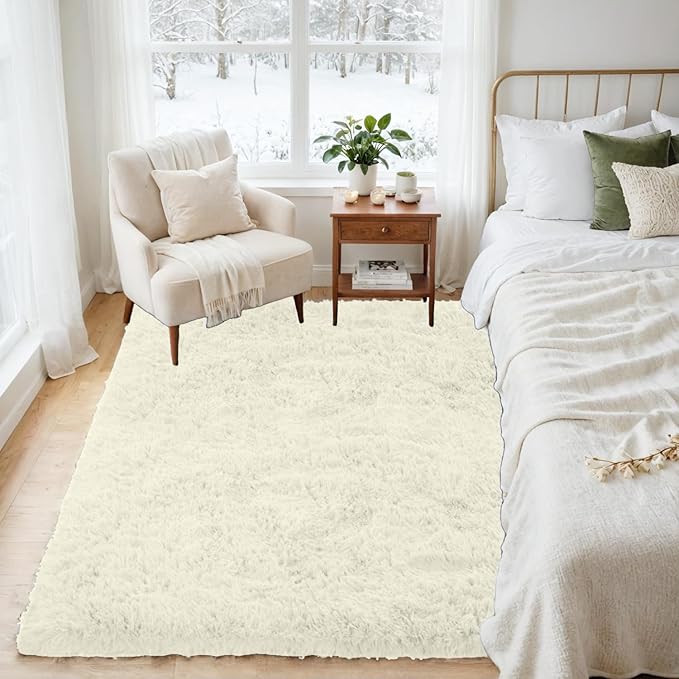 4x6 Area Rugs for Living Room Rug: Soft Fluffy Shag Cream White Rugs for Bedroom, Non-Slip Large Fuzzy Plush Rug Indoor Floor Carpet for Nursery Kids Boys Girl Room, Dorms, Playroom, Modern Home Decor