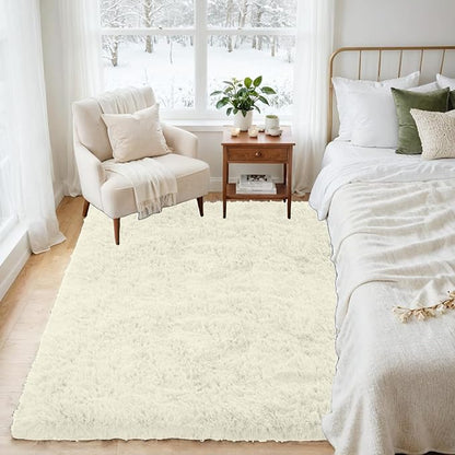 4x6 Area Rugs for Living Room Rug: Soft Fluffy Shag Cream White Rugs for Bedroom, Non-Slip Large Fuzzy Plush Rug Indoor Floor Carpet for Nursery Kids Boys Girl Room, Dorms, Playroom, Modern Home Decor