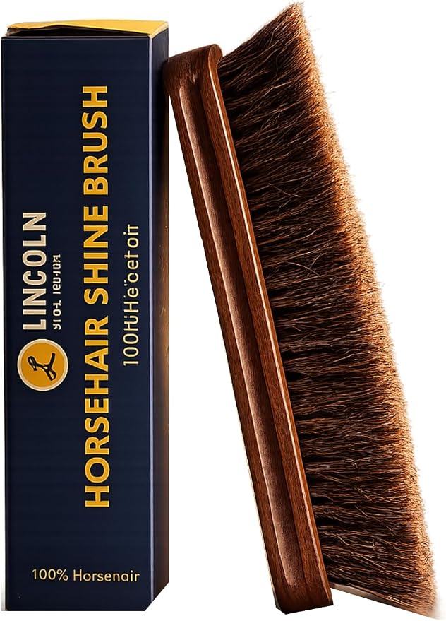 Lincoln Horsehair Shoe Shine Brush – 100% Genuine Horsehair Bristles & by Lincoln