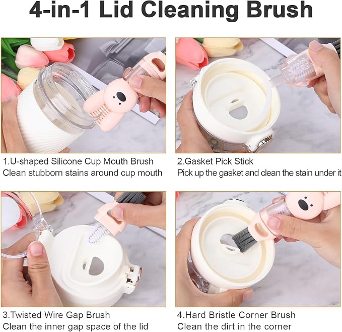 4 in 1 Water Bottle Brush, Cute Rabbit Cup Lid Cleaning Brush Tool Set - Image 3
