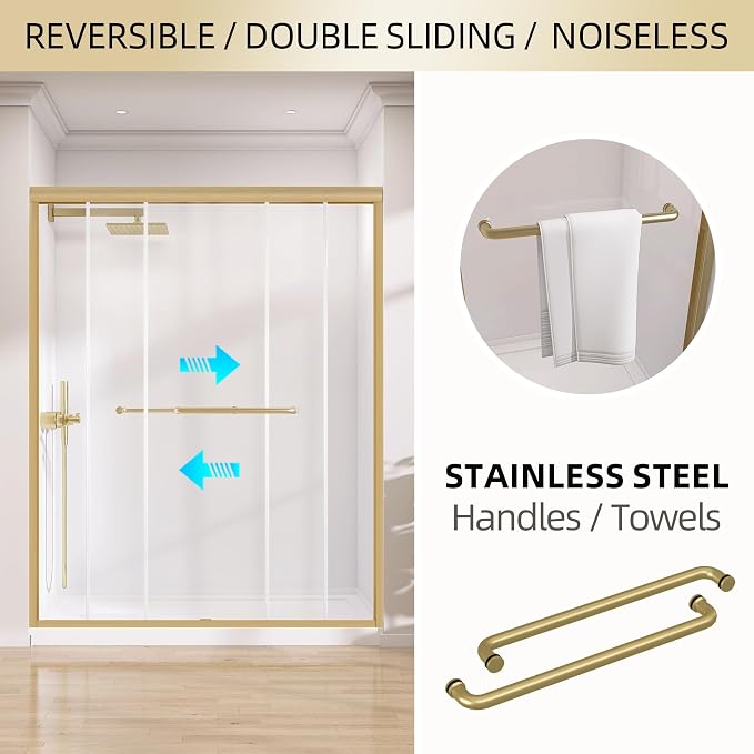 GETPRO Shower Door 56-60 in. W x 75 in. H Semi-Frameless Double Sliding Glass - Image 3