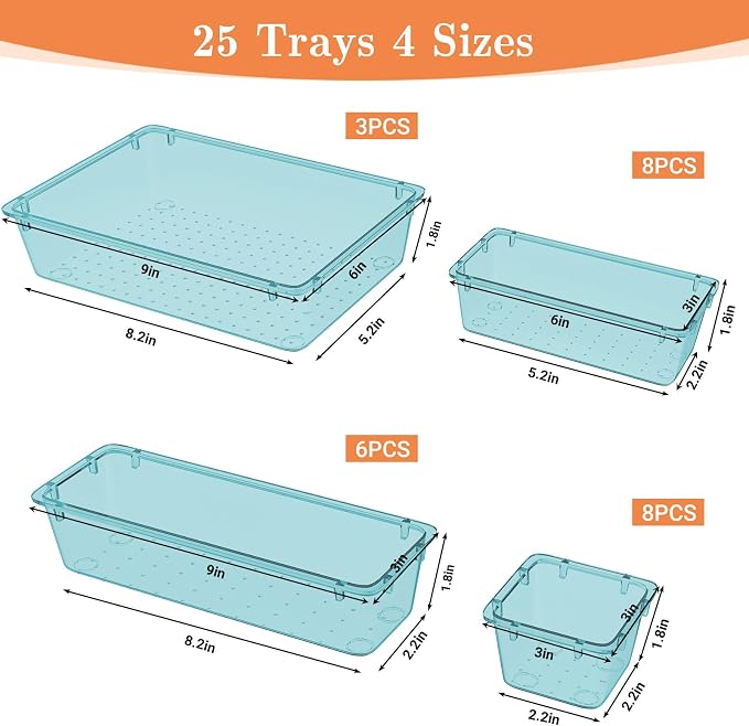 25 PCS Plastic Drawer Organizer Set, 4-Size Versatile Organizer Trays & storage - Image 2