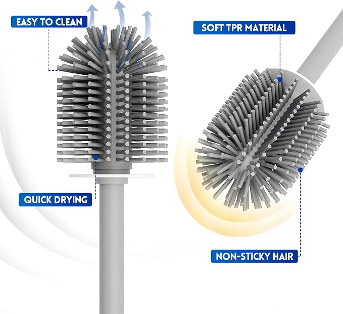 Toilet Brush and Holder Set, Silicone Toilet Bowl Cleaner Brush Bristles - Image 4