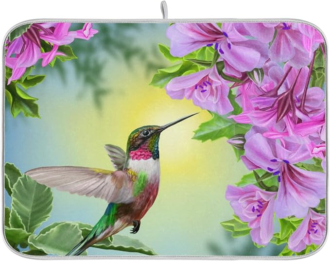 Tarity Hummingbird Flowers Dish Drying Mat by Unknown