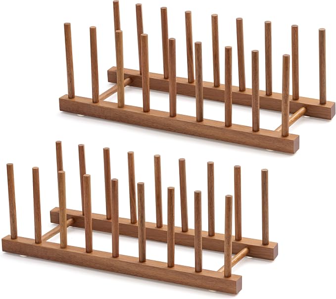 HBlife 2pcs Acacia Wooden Dish Dying Rack Pot Lid Plate Organizer Holder by HBlife