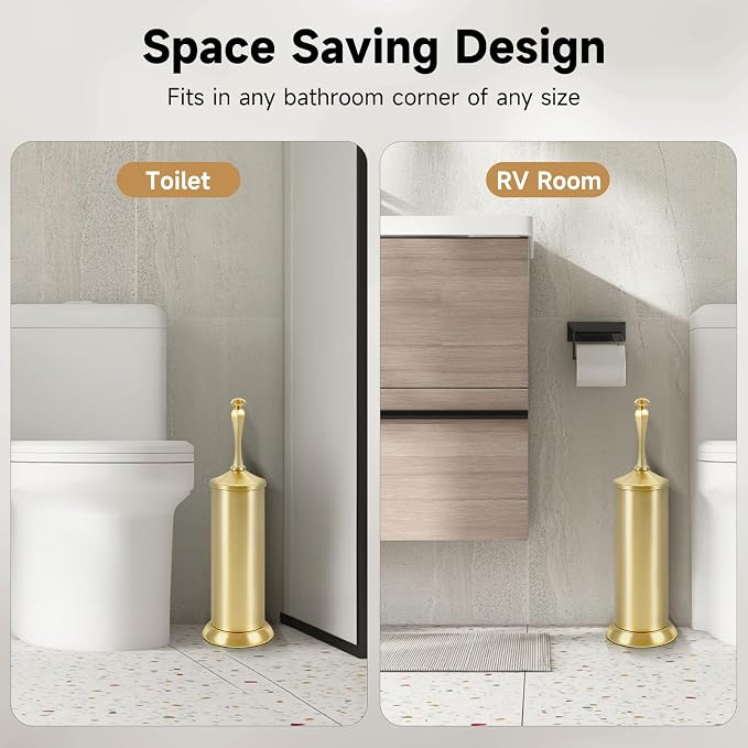 Brushed Gold Toilet Brush and Holder，Extra Long Handled Toilet Brush - Image 7