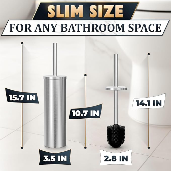 2 Pcs Stylish Stainless Steel Toilet Brush and Holder Set - Image 2