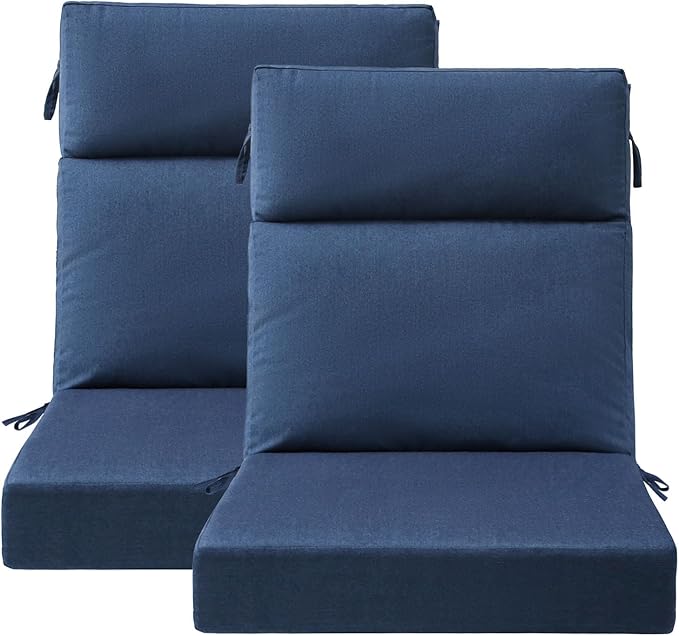 Sunbrella Outdoor Separate High Back Cushion Seat Pads, 2-Pack 44 x 21 Inch Water-Repellent & Fade-Resistant Patio Furniture Cushions with Ties for Adirondack, Rocking Chairs, Specrtum indigo