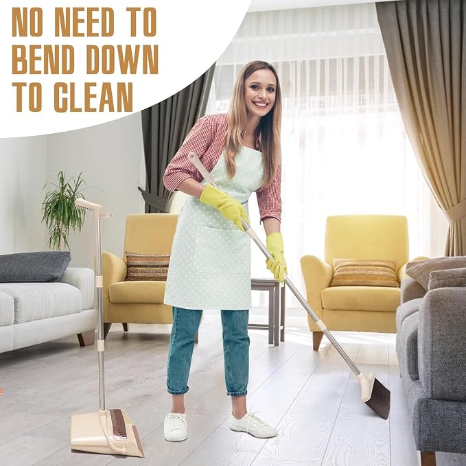 Broom and Dustpan Set with 57.4 Inch Adjustable Stainless Steel Handle - Image 5