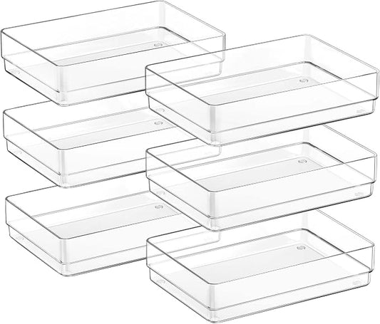 SMARTAKE 6 PCS Clear Plastic Drawer Organizers Set, Large Size Non-Slip Desk by SMARTAKE