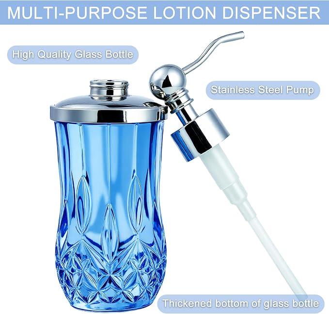 9Oz Diamond Grid Pattern Blue Glass Soap Dispenser - Image 3