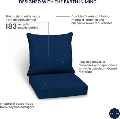 Arden Outdoor Deep Seat Cushion Set, 24 in x 24 in, Weather-Proof, Rain-Proof, Fade Resistant Patio Cushion for Chair, Sofa, and Couch Stone Grey Leala