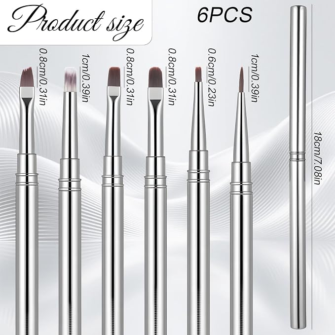 6Pcs Acrylic Nail Brushes, Nails Art Clean Up Brushes Metal Nail Polish Remover - Image 2