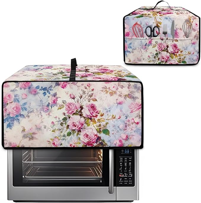 Toaster Oven Dust Cover with Pockets, Stain-resistant Kitchen Electrical Appliance Cover Countertop Ovens Decorations, M, 16.5" x 20.5" x 10", Retro Rose Pink