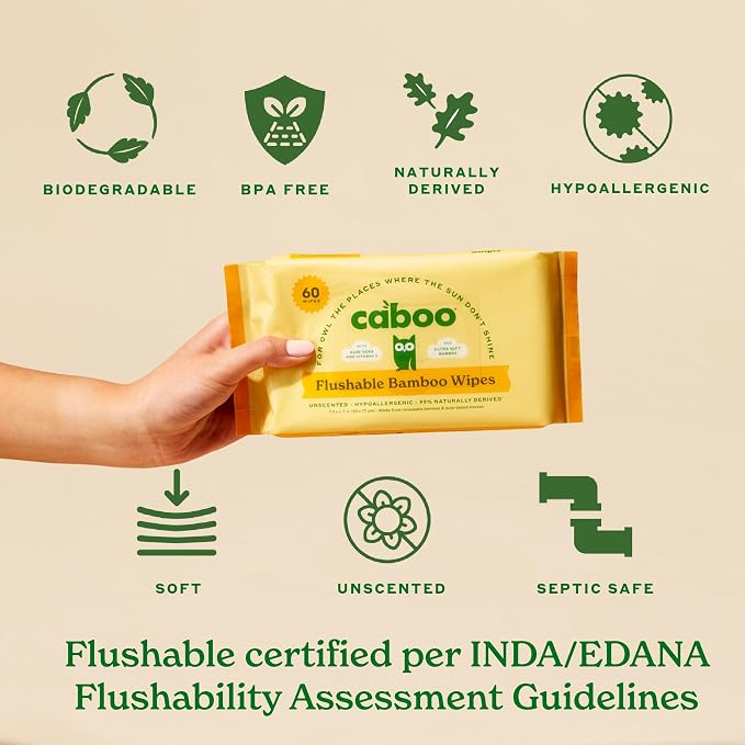Caboo Tree Free Flushable Wipes, Travel Wipe, Certified Flushable, Septic Safe - Image 4