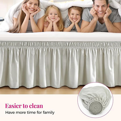 RIMELA Light Grey Bed Skirt King Size 15 Inch Drop, Wrap Around Elastic Bedskirt, Dust Ruffle for Adjustable Bed Base Machine Washable Easy to Install Bed Skirts