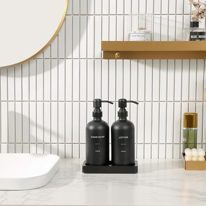 Black Soap Dispenser Bathroom Set, Soap and Lotion Dispenser Set - Image 2