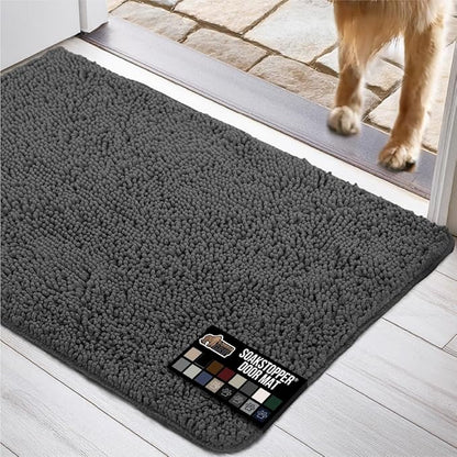 GORILLA GRIP SOAKSTOPPER Dog Door Mat, 60x36 Machine Washable Rug Absorbent Doormat Captures Moisture Mud Dirt, Quick Dry Soft Chenille Entryway Rugs Indoor Entrance Mats for Dog Paws, Charcoal