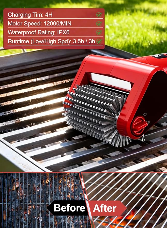 Electric Grill Brush with LED Light, 650 RPM High-Speed Non-Shedding Spinning - Image 5