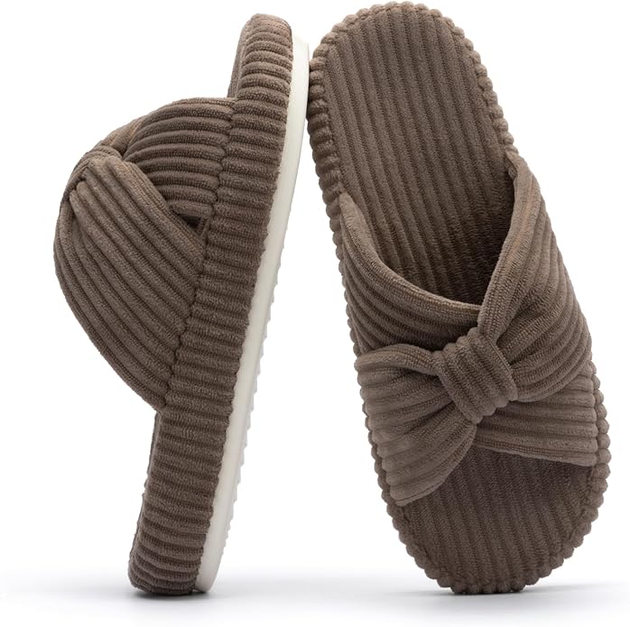 Chantomoo Slippers for Women Memory Foam House Bedroom Corduroy Bow Crossbands by Chantomoo