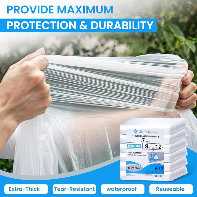 Dirt Defence Plastic Drop Cloth, 9x12 Ft Plastic Sheeting - Image 5