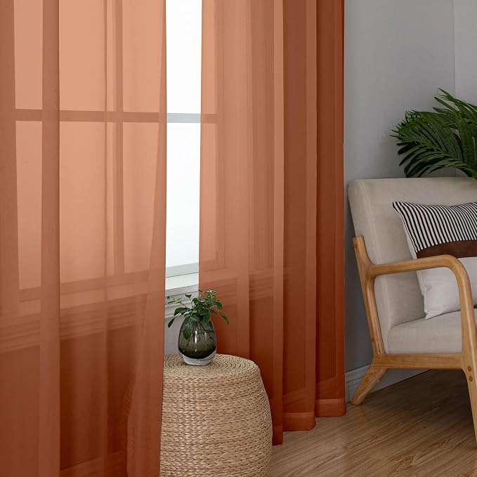 Chyhomenyc Orange Sheer Curtains 45 Inch Long 2 Panels, Light Filtering Rod - Image 5