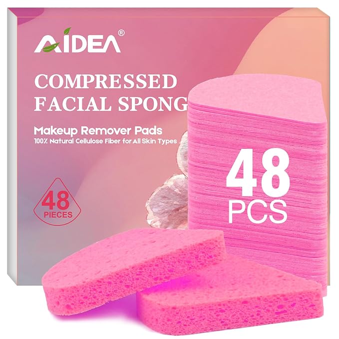 AIDEA 48Count Compressed Facial Sponges Pink, Disposable Face Sponges, 100% by AIDEAHOME