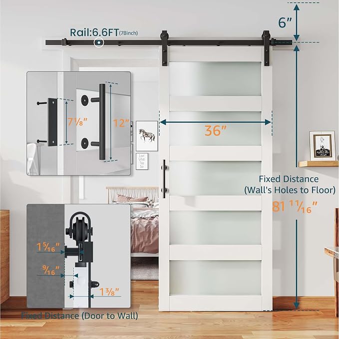 36'' x 80'' Glass Barn Door and 6.6 Ft Hardware Kit Included, MDF White Barn - Image 2