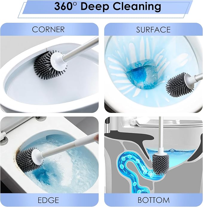 Toilet Cleaner Brush, Silicone Toilet Brush+Pumice Stone - Image 3