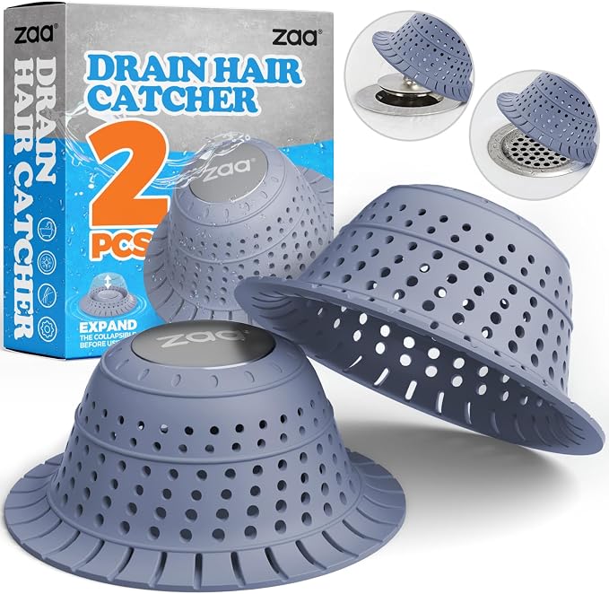 zaa Bathtub Drain Hair Catcher, Premium Silicone Collapsible 2 Pack Drain by zaa