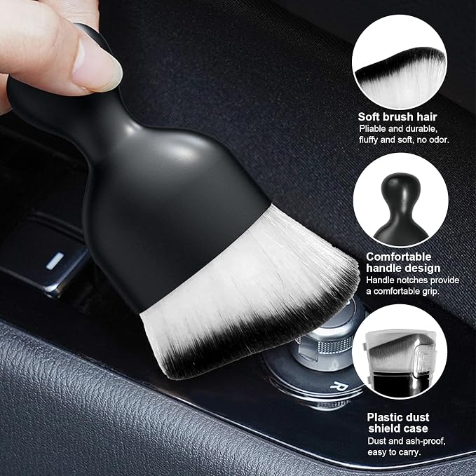 Ziciner Car Detailing Brush, Curved Soft Bristles Auto Removal Dust Collectors - Image 3