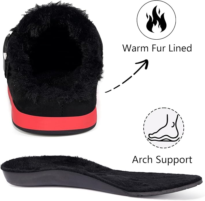 Fur Lined Clogs for Women Men Suede Winter Slippers Arch Support Slip on Mules - Image 5